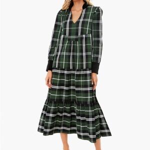 Tuckernuck Tartan Bristol Green Plaid Long Sleeve Tiered Midi Dress NWT Size S